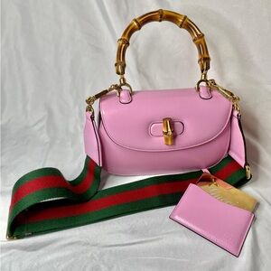 Gucci Pink Leather Bamboo Handle Bag